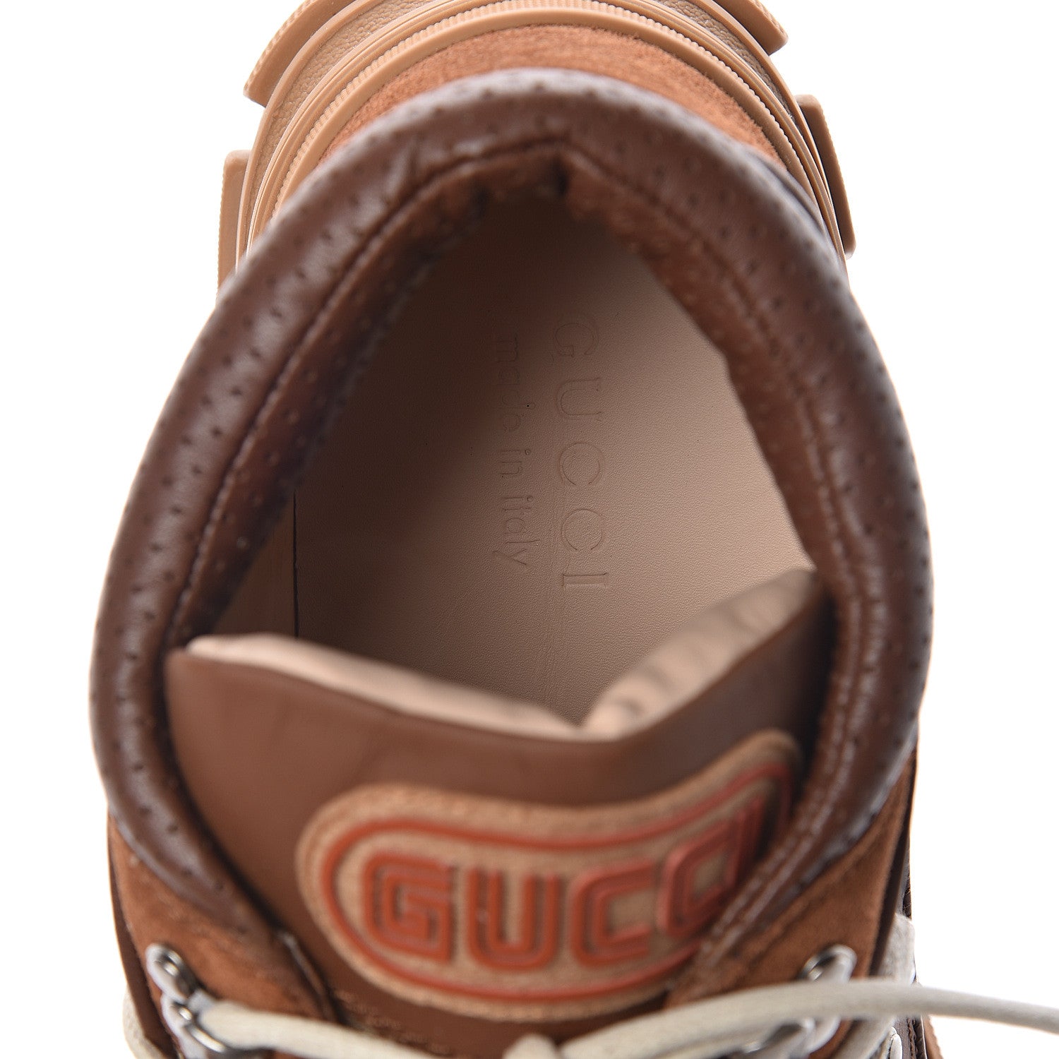 Gucci X SEGA Suede Calfskin GG Monogram Mens Flashtrek Sneakers 11 New Cuir Beige Ruggine 5 of 7