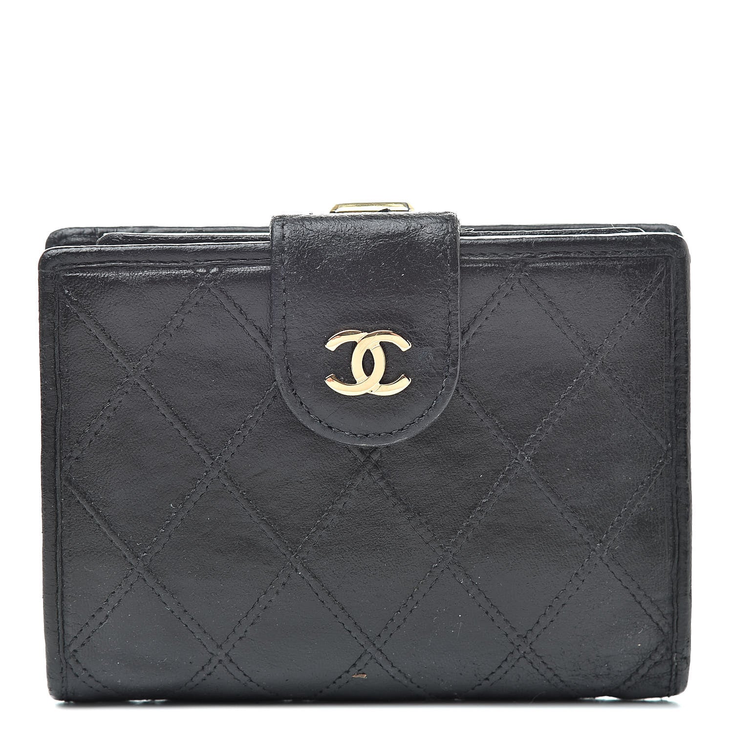 Chanel Lambskin Stitched Compact French Wallet Black 1 of 14