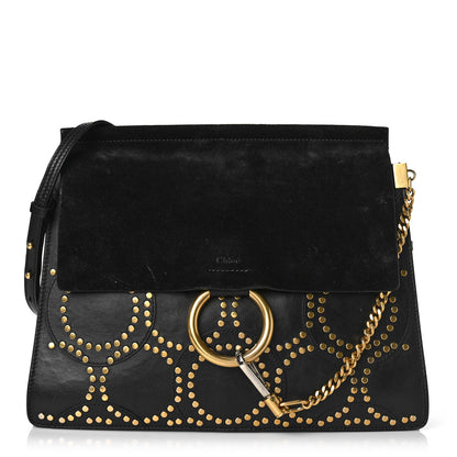 Chloe Calfskin Suede Studded Medium Faye Shoulder Bag Black 1 of 10