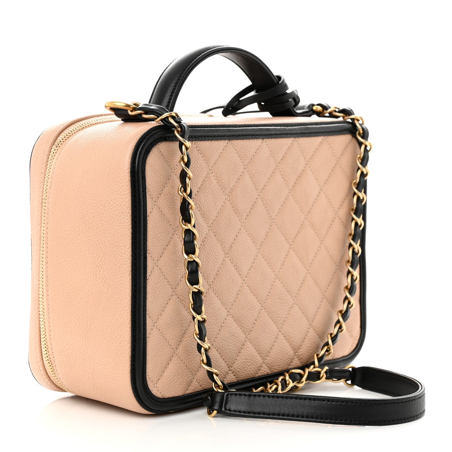Chanel Caviar Quilted Large CC Filigree Vanity Case Beige Black 3 of 14