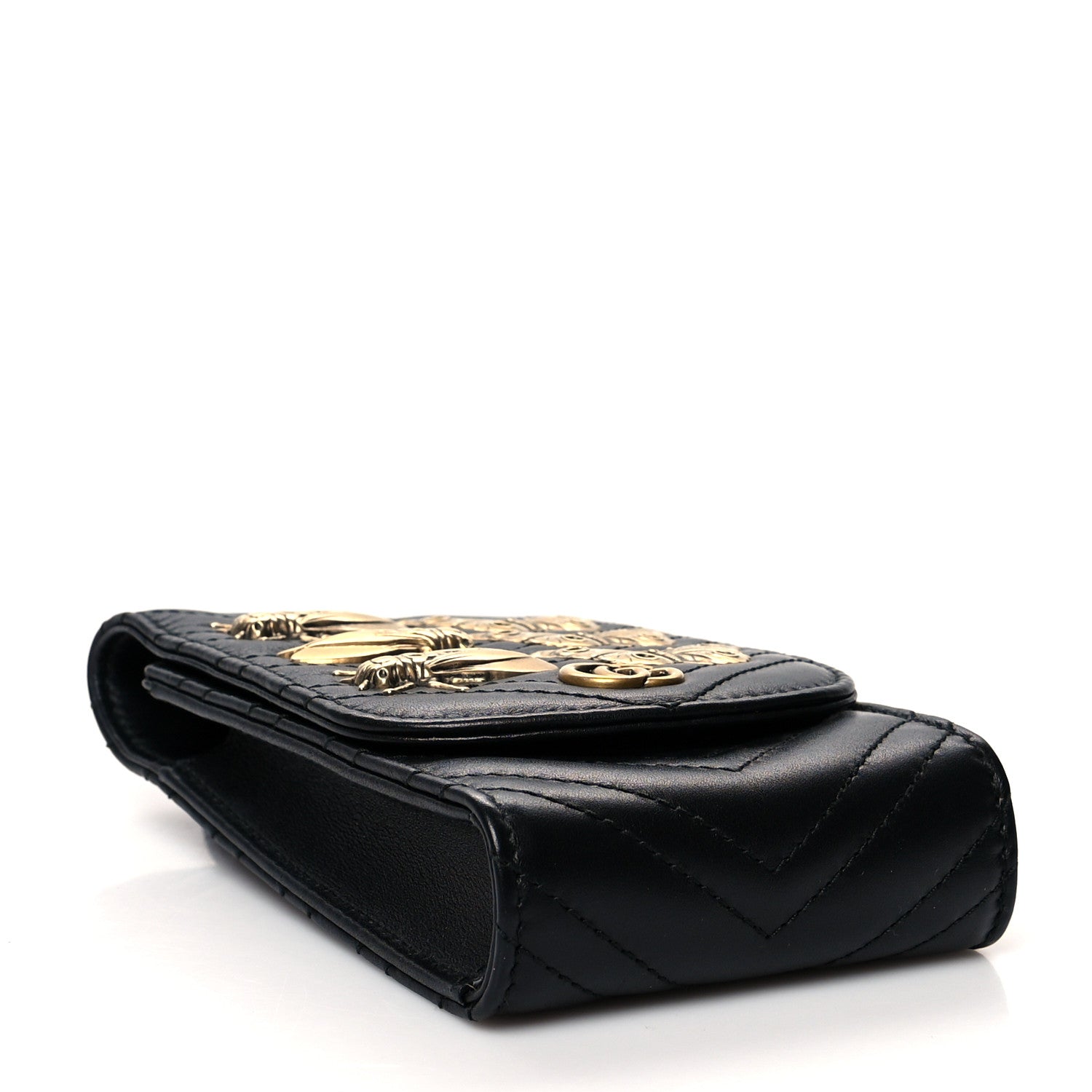 Gucci Calfskin Matelasse Animal Studs GG Marmont Belt Pouch Bag Black 4 of 9