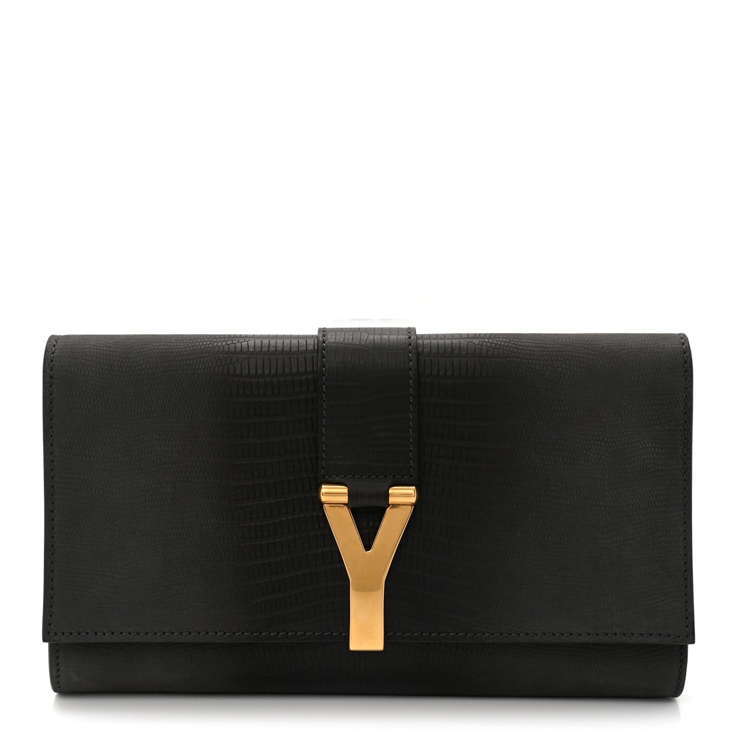 Lizard Calfskin Embossed Classic Y Ligne Clutch Gray