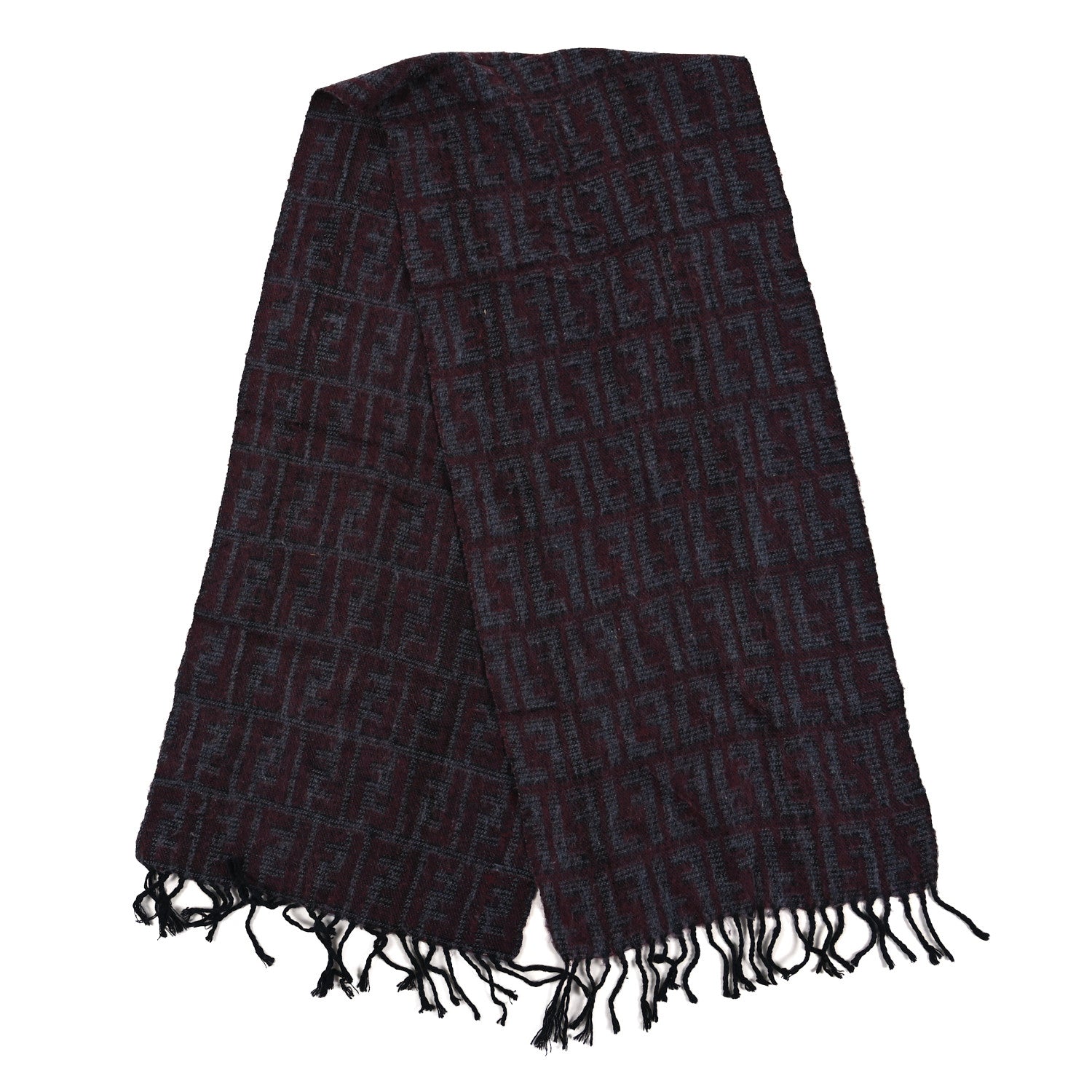 Fendi Wool FF Scarf Burgundy Grey 2 of 3