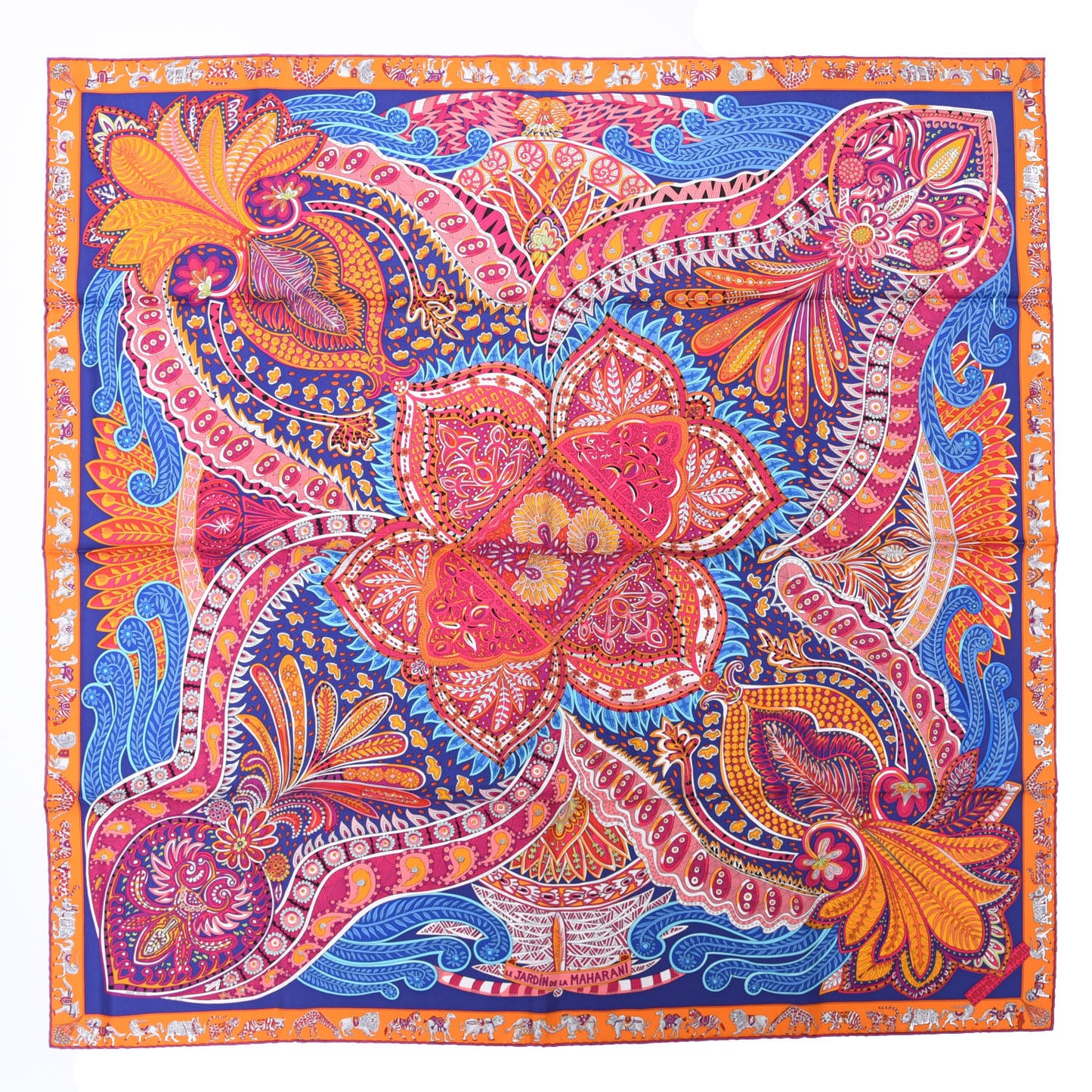 Silk Jardin De La Maharani Scarf 90 Iris Orange Fuchsia