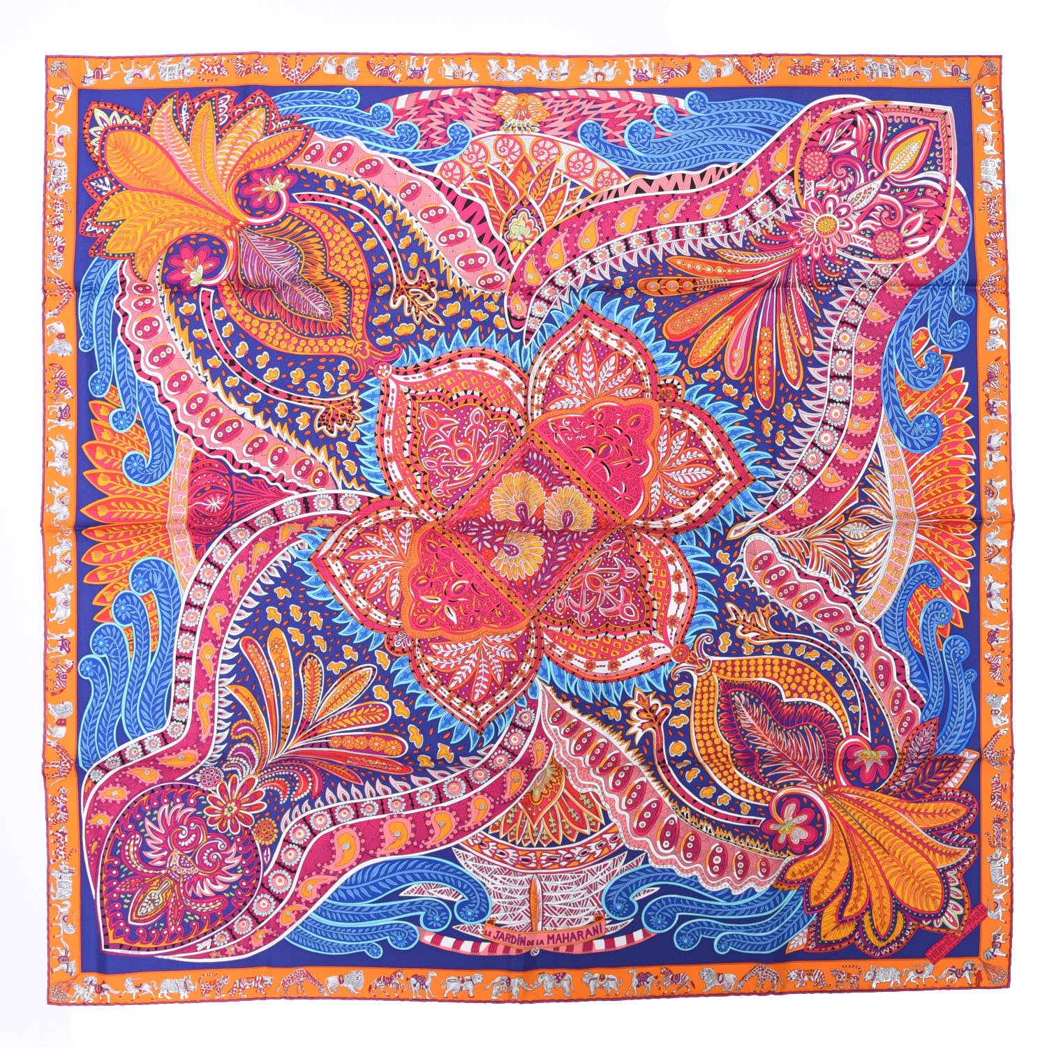 Hermes Silk Jardin De La Maharani Scarf 90 Iris Orange Fuchsia 1 of 6