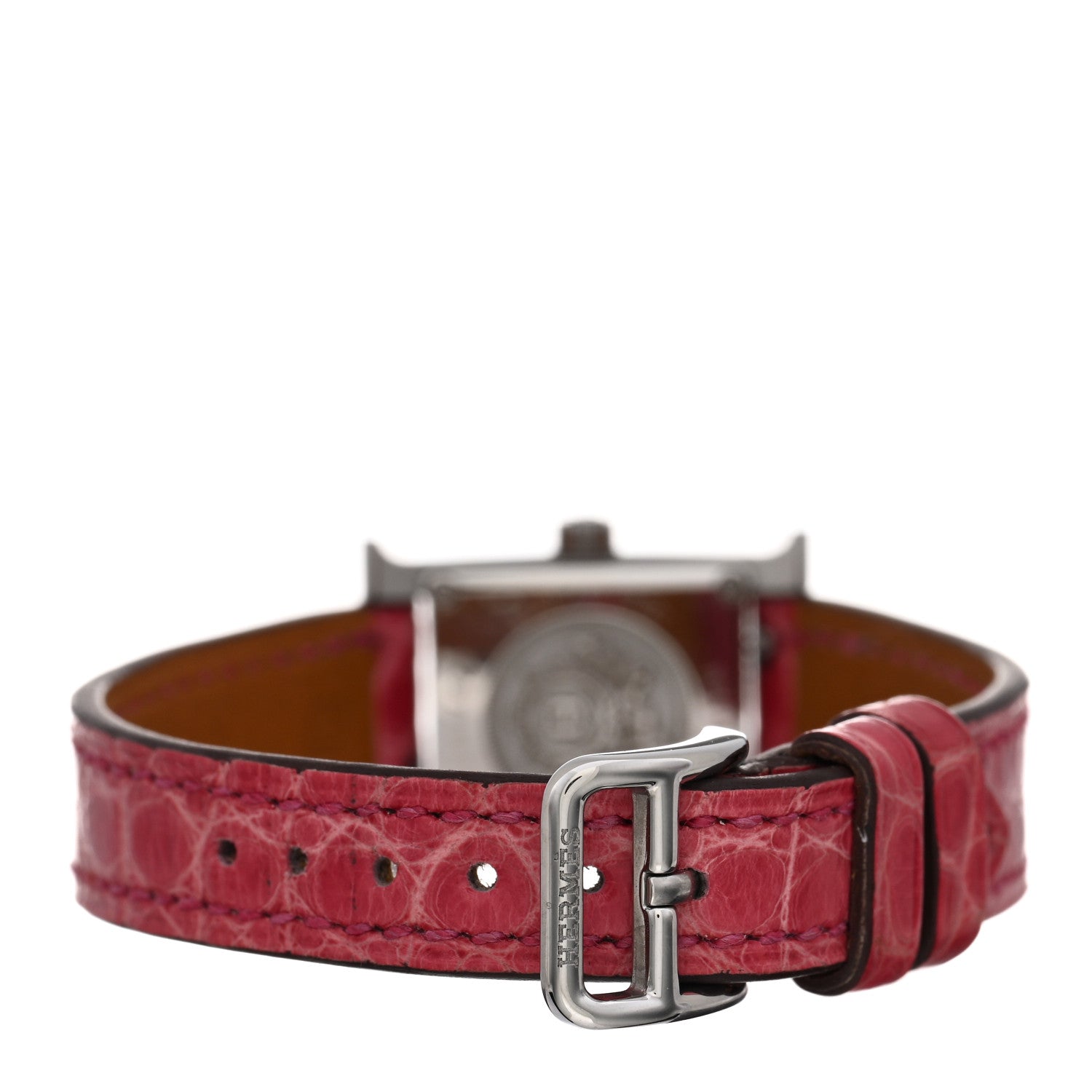 Hermes Stainless Steel Alligator 17.2mm Heure H Hour Quartz Watch Framboise 3 of 5