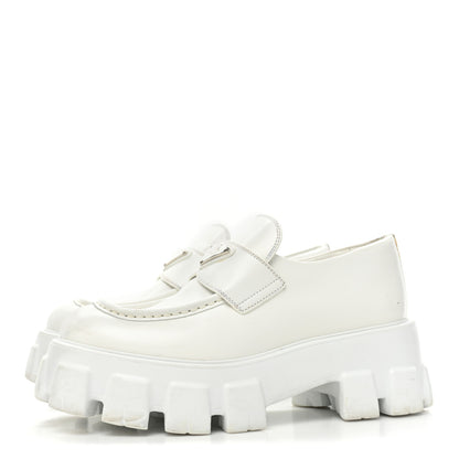 Prada Spazzolato Metal Triangle Logo Monolith Pointy 55mm Loafers 39 White 3 of 14