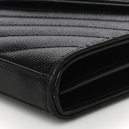 Saint Laurent Grain De Poudre Matelasse Chevron Monogram Chain Wallet Black 9 of 17