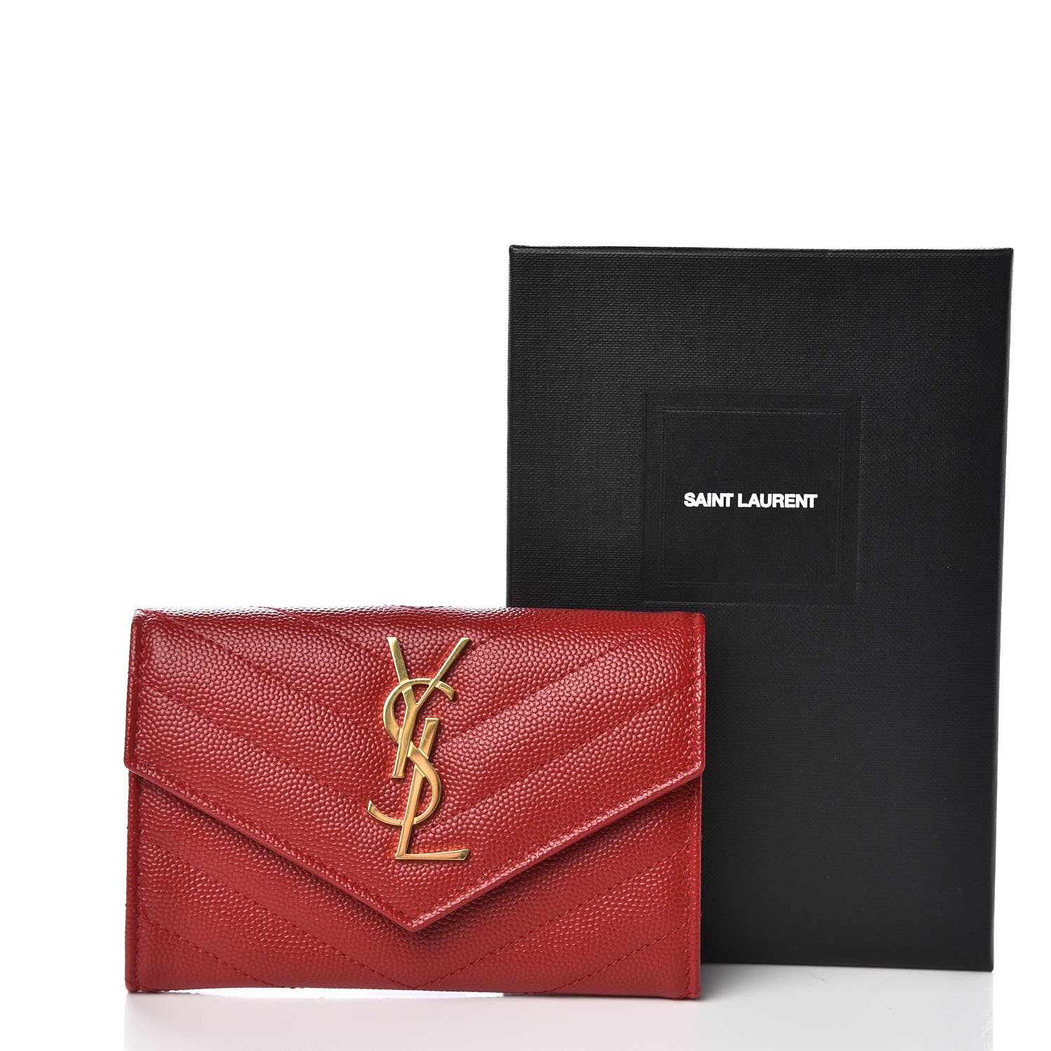 Saint Laurent Grain De Poudre Matelasse Chevron Small Monogram Envelope Wallet Rouge Eros 7 of 7