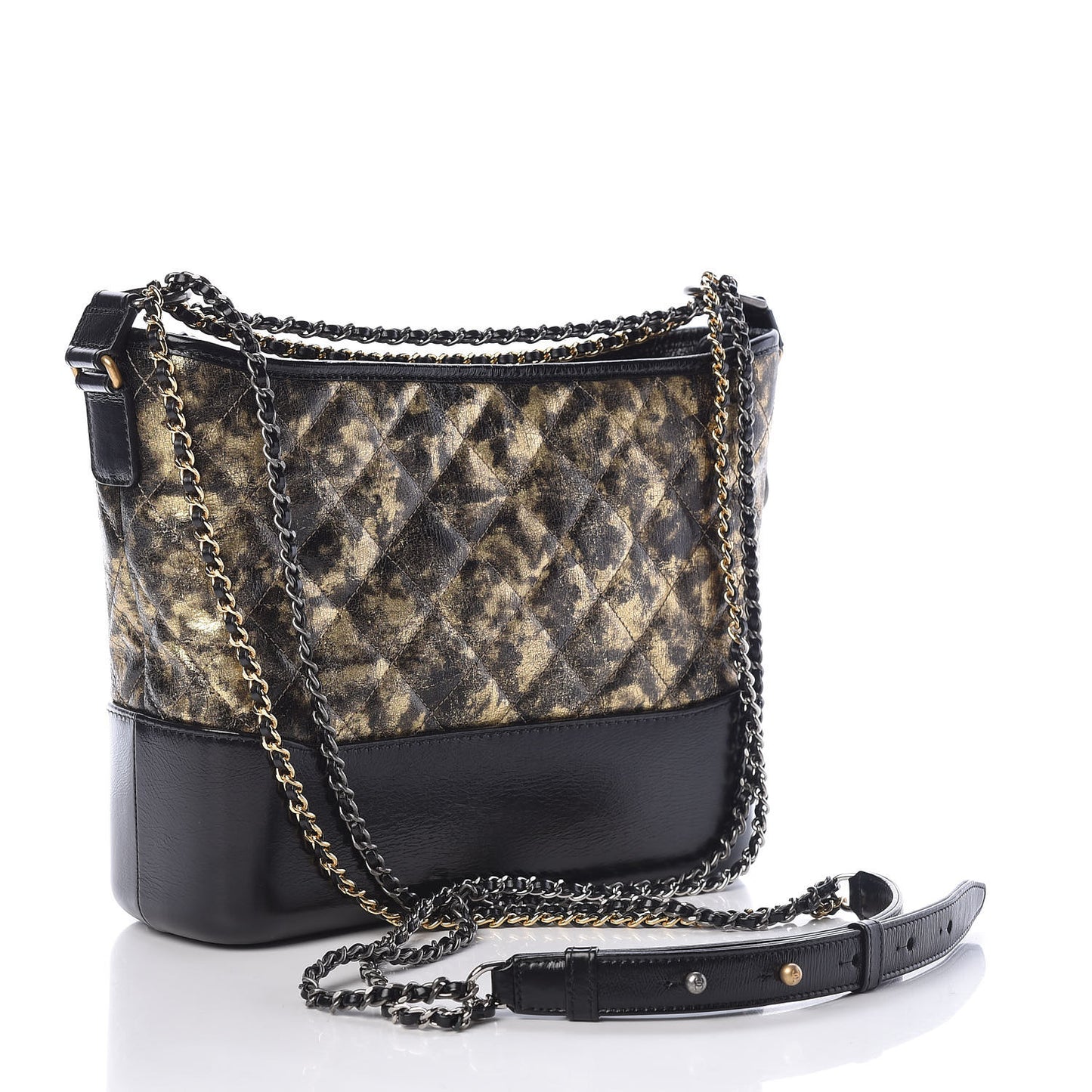 Metallic Crumpled Goatskin Quilted Medium Gabrielle Hobo Black Gold