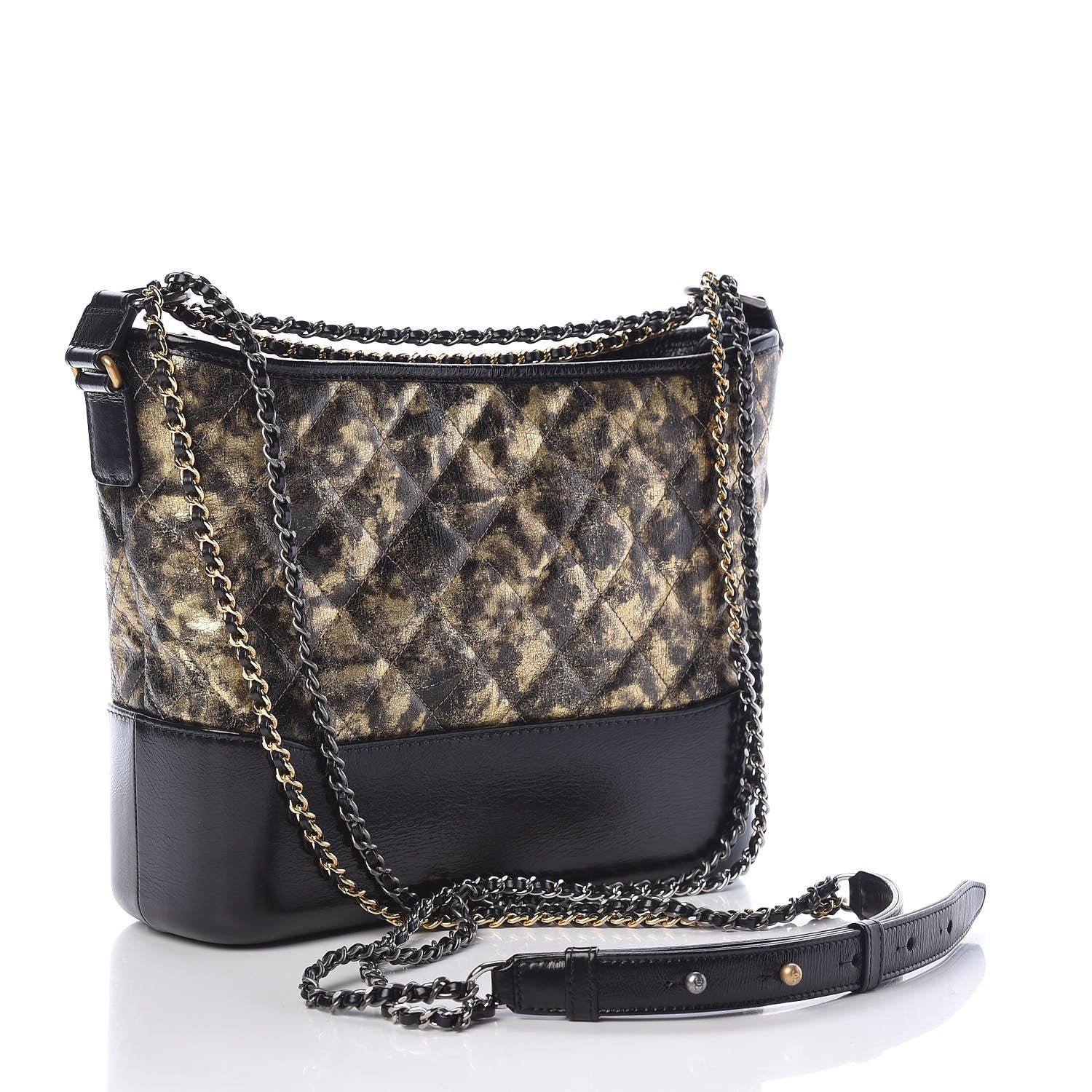 Chanel Metallic Crumpled Goatskin Quilted Medium Gabrielle Hobo Black Gold 3 of 12