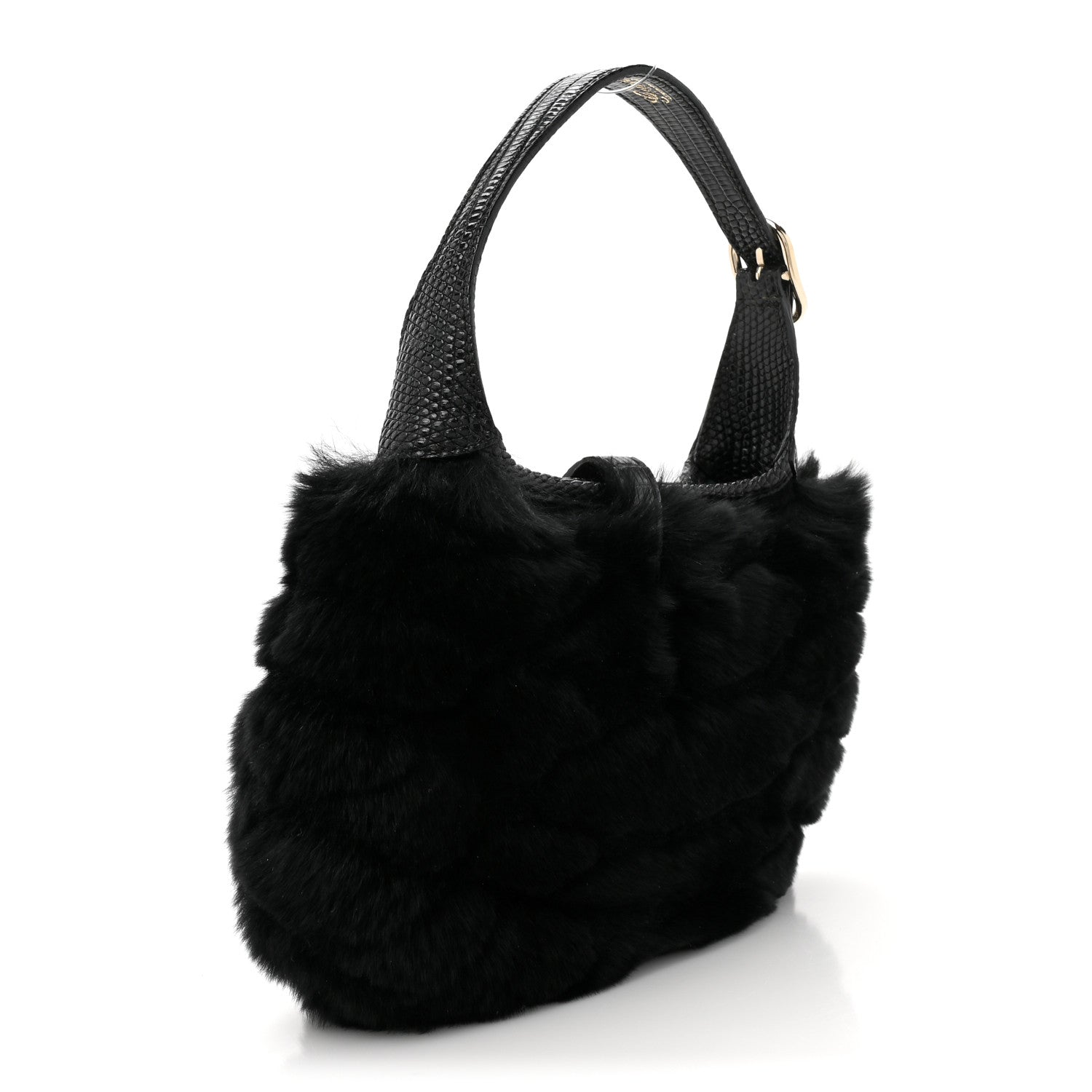 Gucci Lizard Rabbit Fur Jackie O Hobo Black 3 of 11