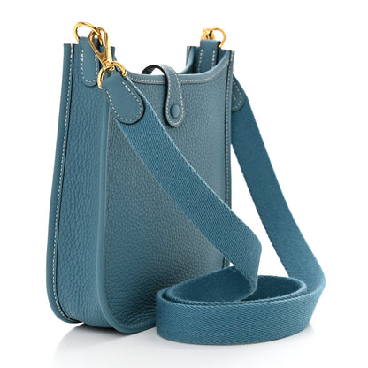 Hermes Taurillon Clemence Evelyne TPM New Blue Jean 3 of 11