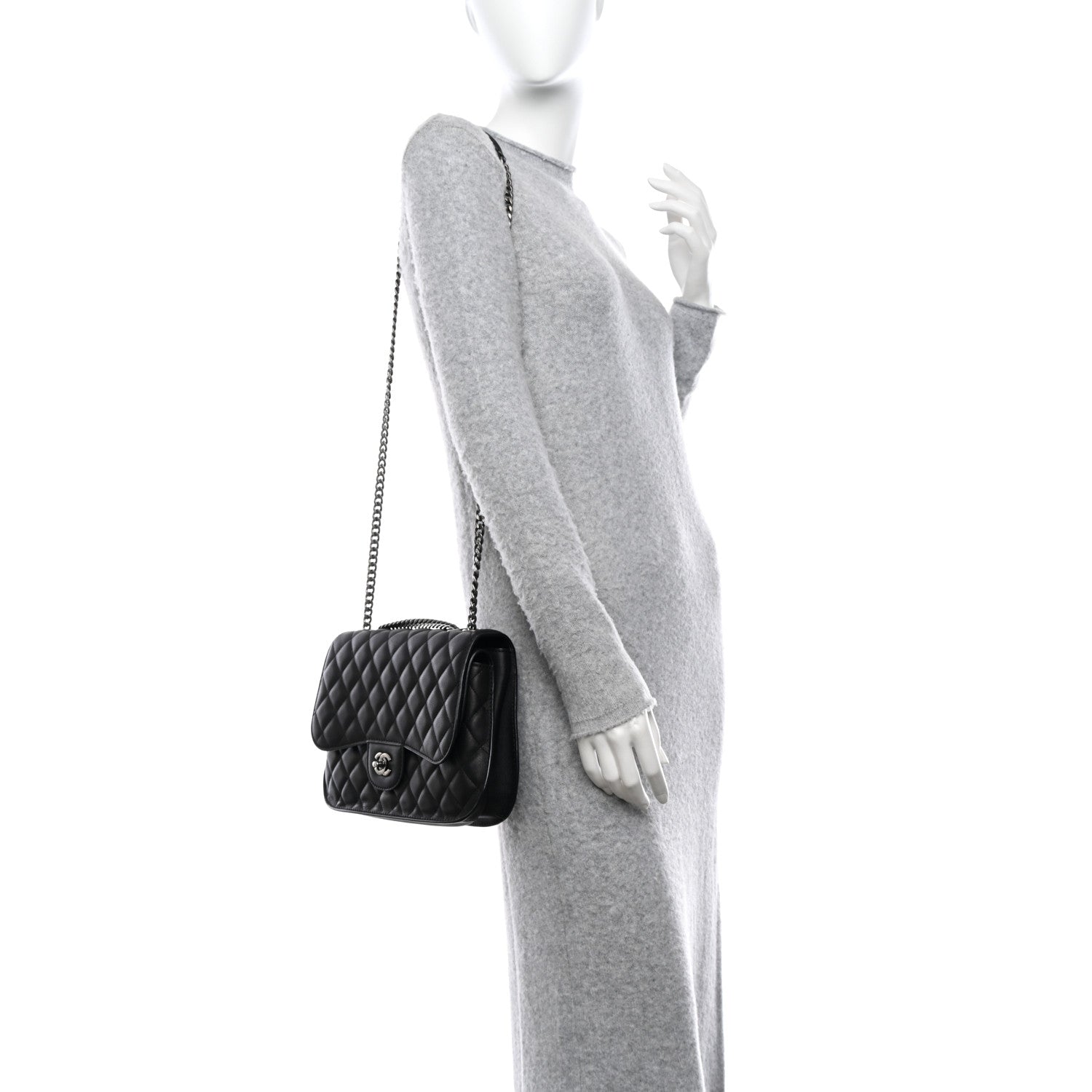 Chanel Lambskin Quilted Large Natural CC Flap Black 2 of 11