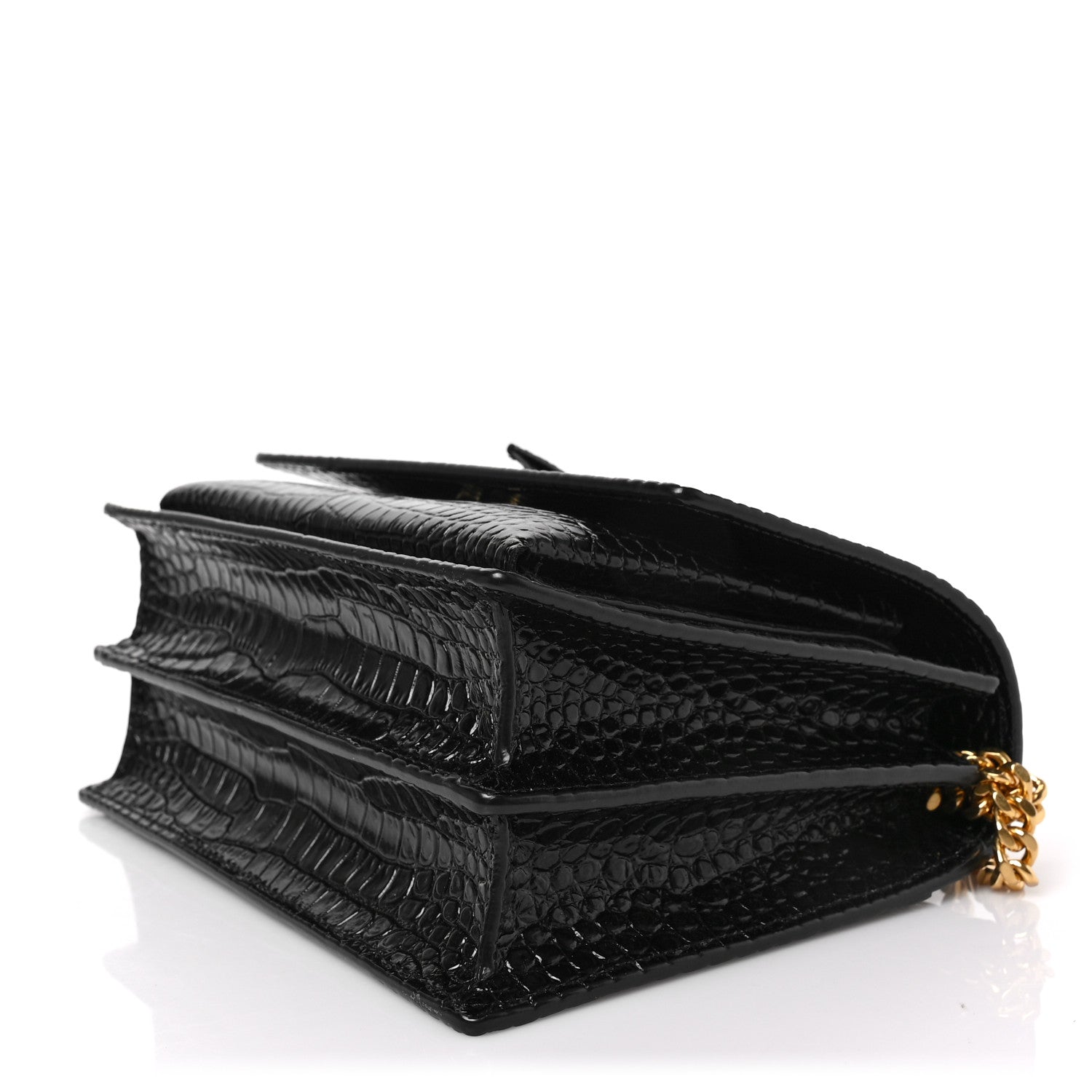 Saint Laurent Calfskin Crocodile Embossed Medium Monogram Sunset Black 7 of 7