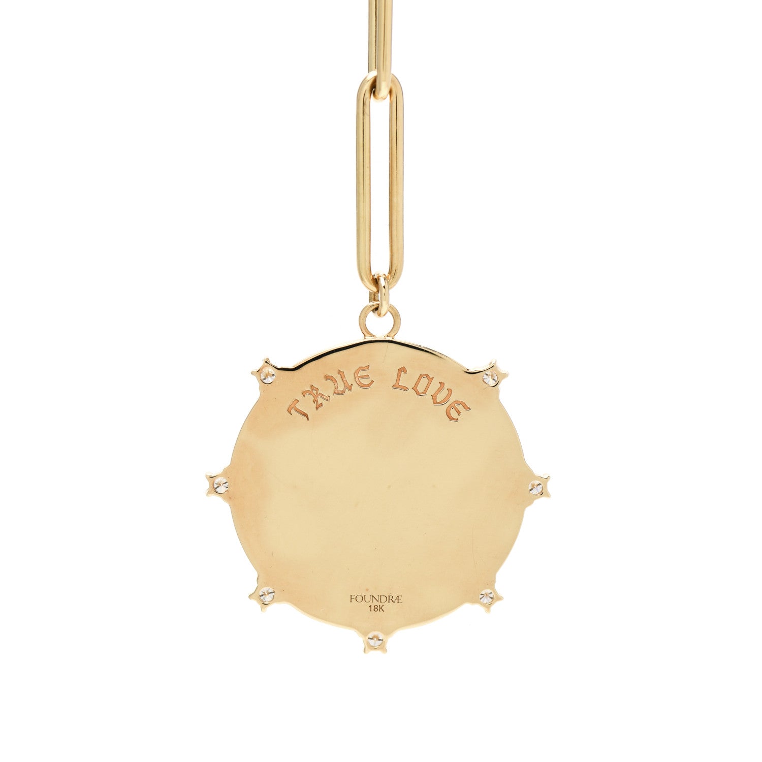 Foundrae 18K Yellow Gold Diamond Large Love Medallion Extended Clip Extension Chain Necklace 4 of 7