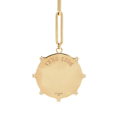Foundrae 18K Yellow Gold Diamond Large Love Medallion Extended Clip Extension Chain Necklace 4 of 7