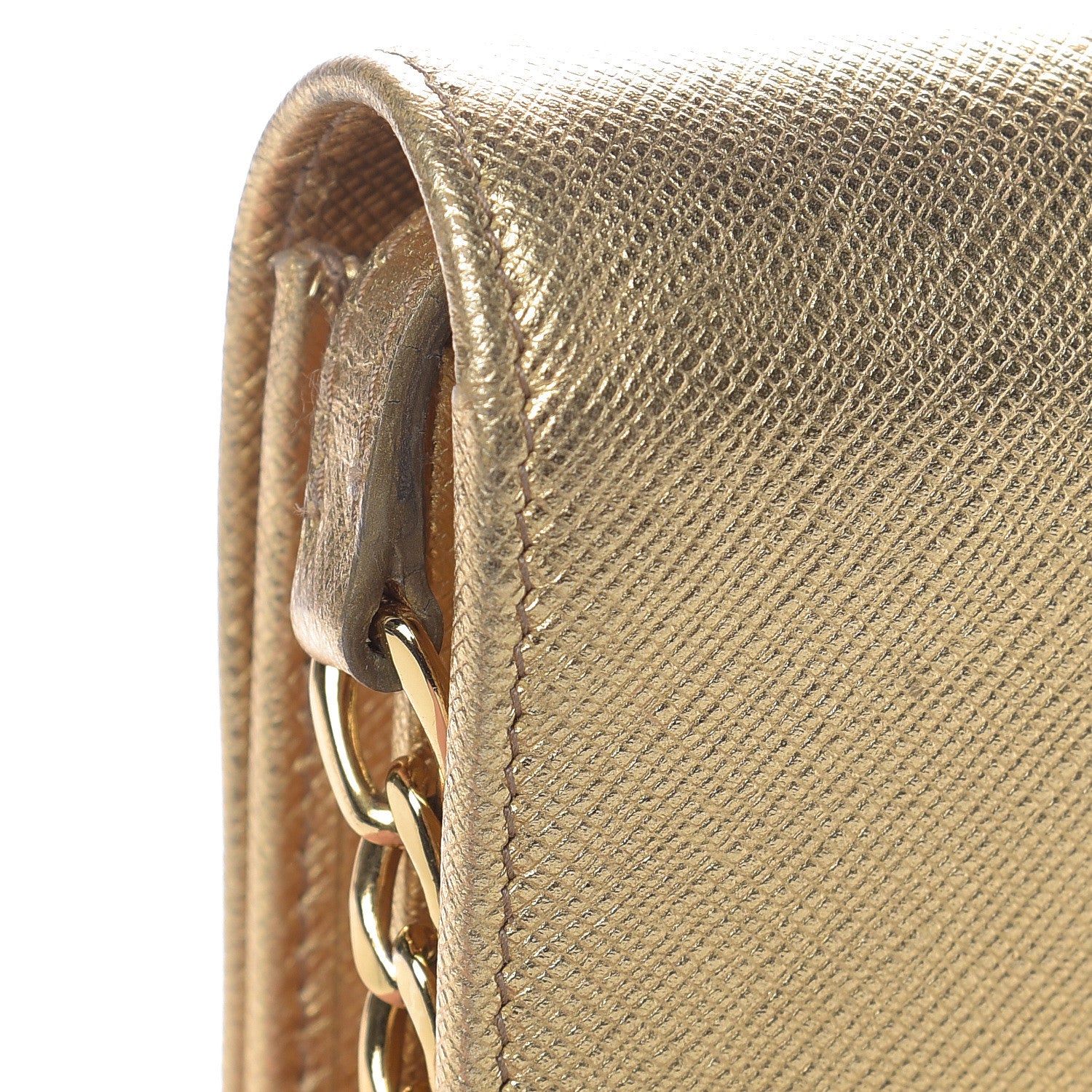 Prada Metallic Saffiano Lux Chain Wallet Platino 9 of 13
