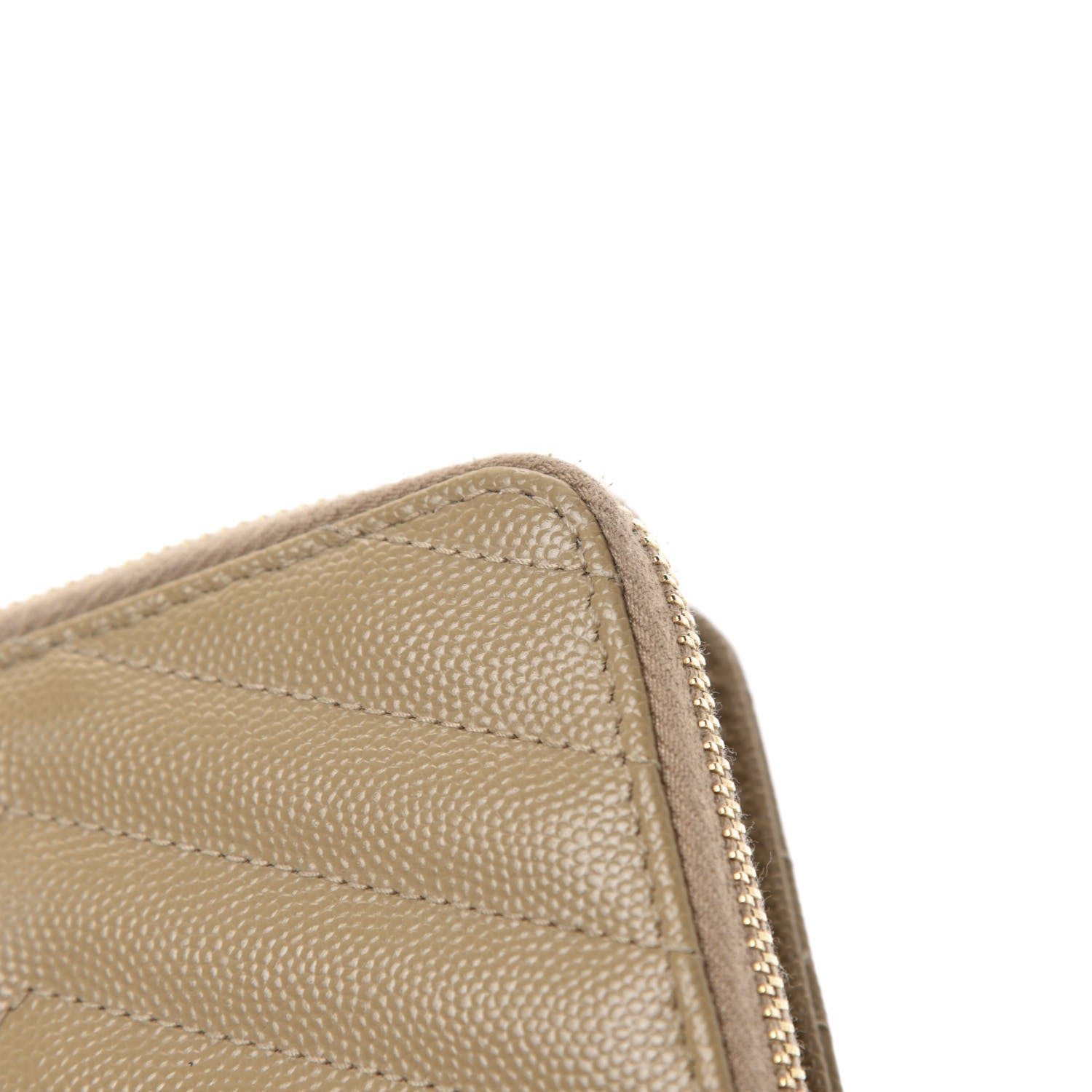 Saint Laurent Grain De Poudre Matelasse Chevron Monogram Compact Zip Around Wallet Dark Latte 7 of 10
