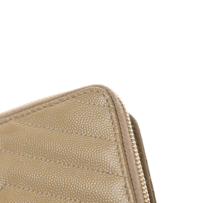Saint Laurent Grain De Poudre Matelasse Chevron Monogram Compact Zip Around Wallet Dark Latte 7 of 10