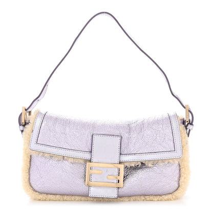 Fendi Metallic Laminated Lambskin Shearling Baguette Lilac Natural 1 of 12