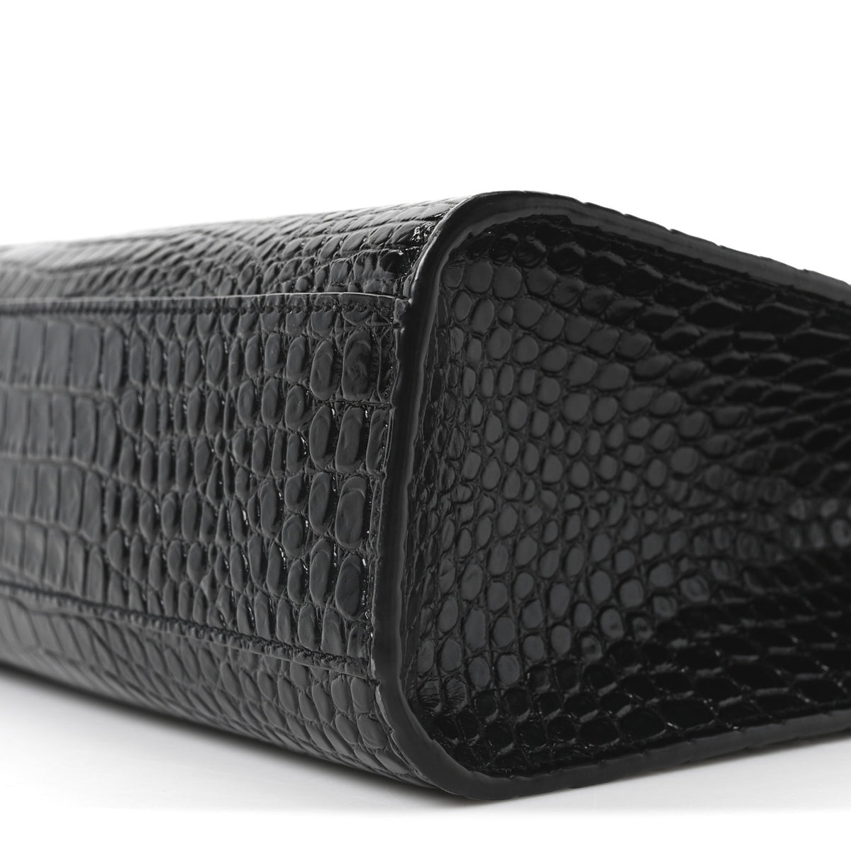 Shiny Calfskin Crocodile Embossed Manhattan Baguette Black