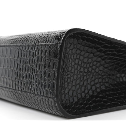 Saint Laurent Shiny Calfskin Crocodile Embossed Manhattan Baguette Black 10 of 10