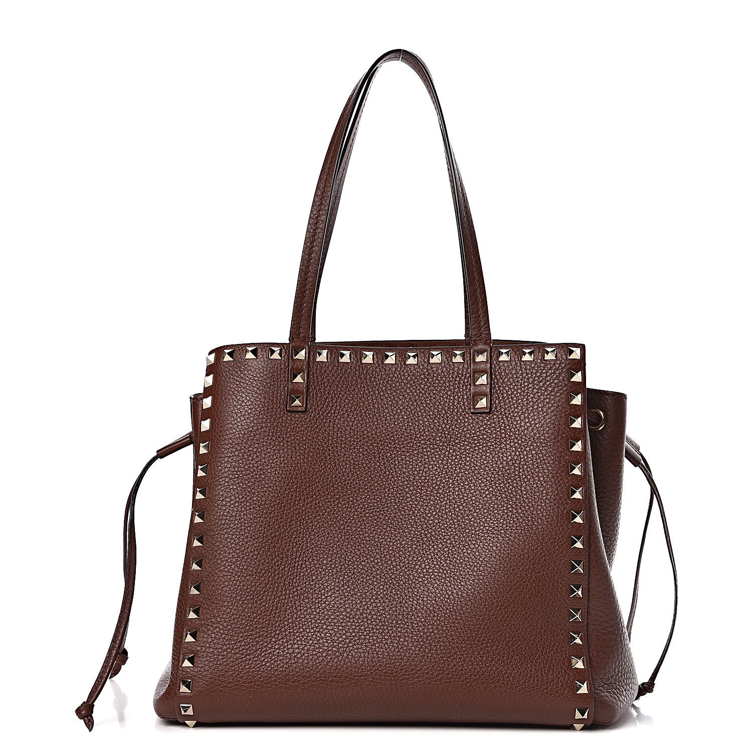 Valentino Garavani Pebbled Calfskin Rockstud Double Handle Cinch Tote Light Brown 1 of 12