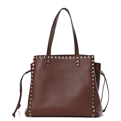 Valentino Garavani Pebbled Calfskin Rockstud Double Handle Cinch Tote Light Brown 1 of 12