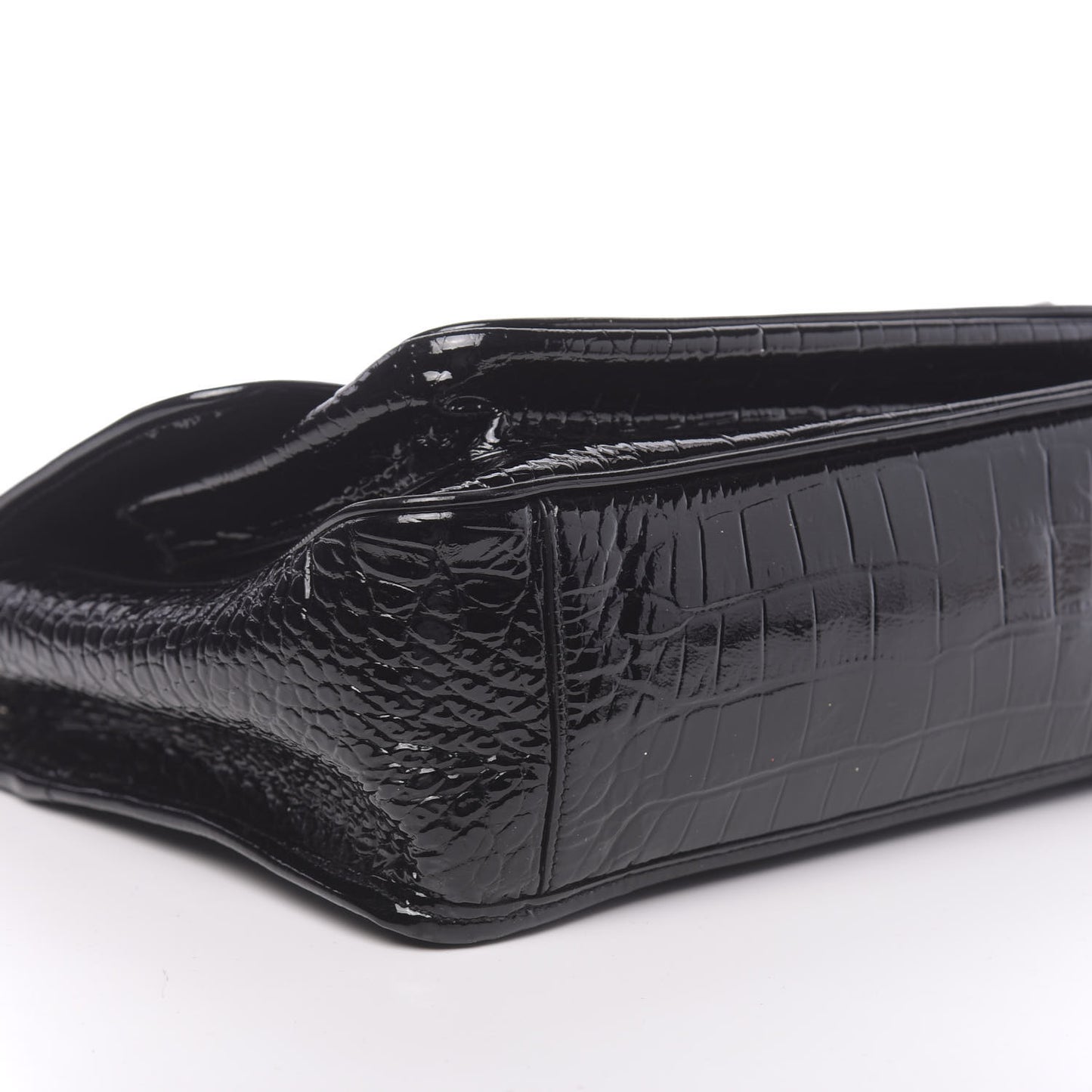 Patent Crocodile Embossed Lambskin Monogram Medium Niki Chain Satchel Black