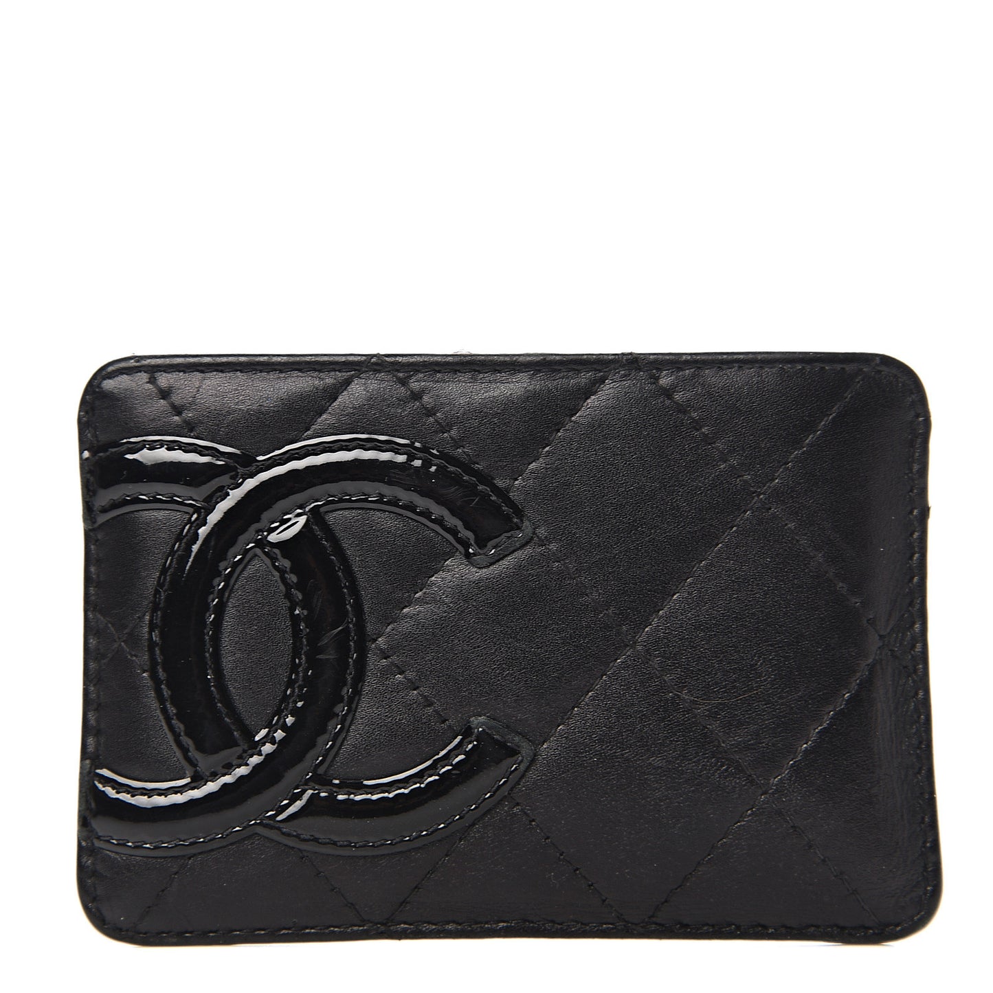 Calfskin Quilted Cambon Card Holder Black