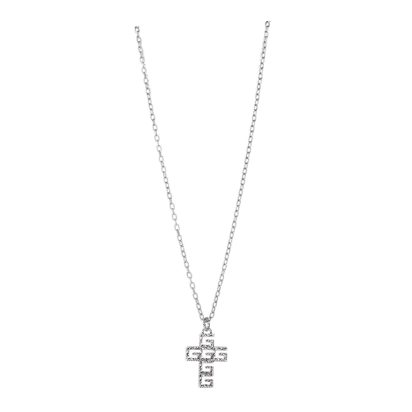 Mens G Cube Cross Necklace Silver