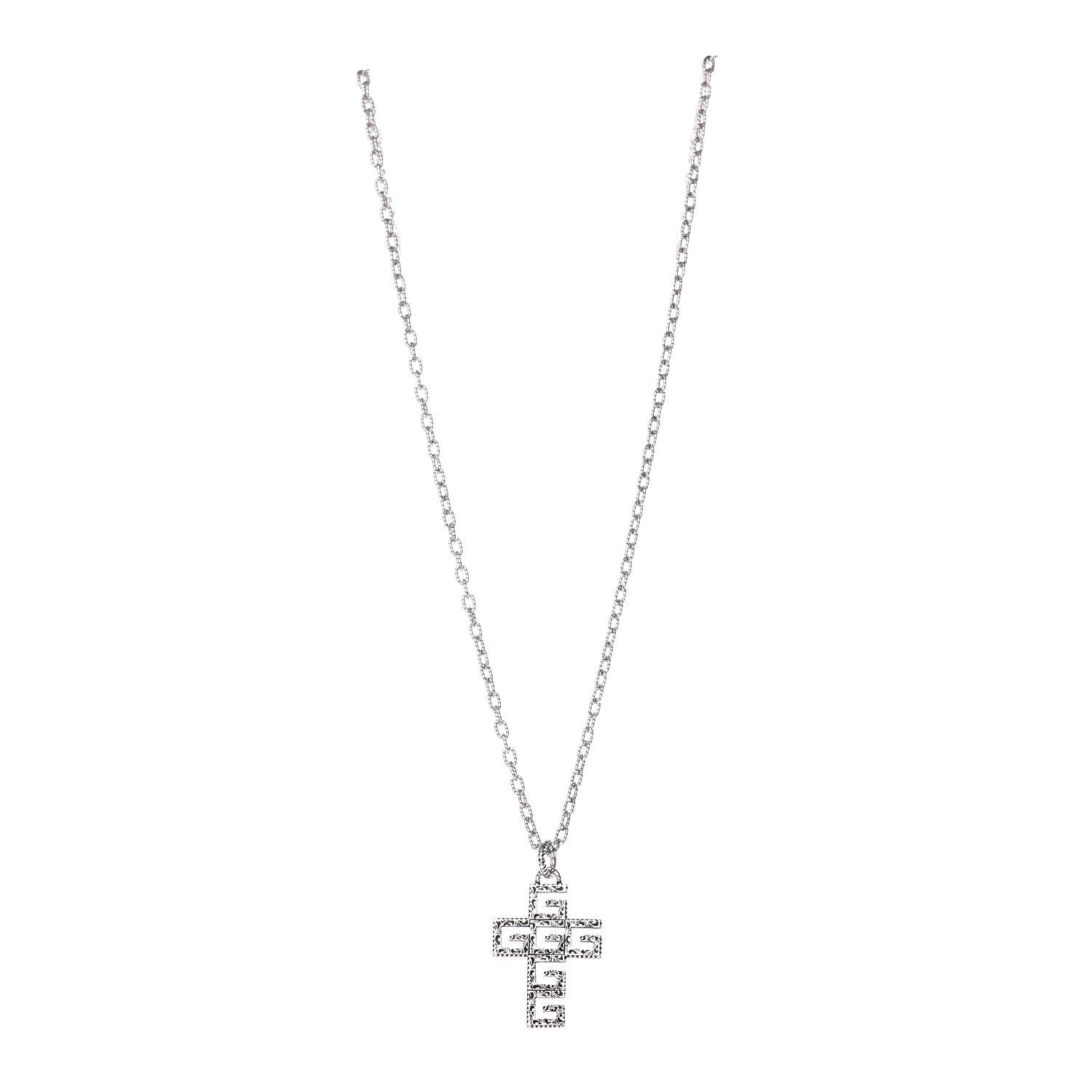 Gucci Mens G Cube Cross Necklace Silver 1 of 5