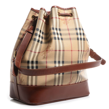 Burberry Haymarket Check Drawstring Bucket Bag Tan 3 of 10