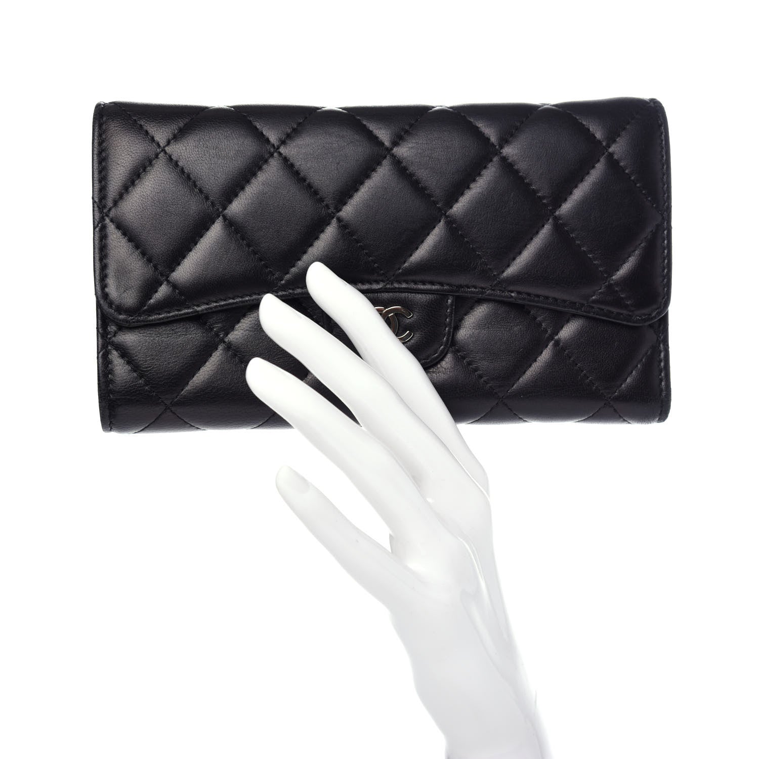 Chanel Lambskin Quilted Large Flap Wallet Black 2 of 8