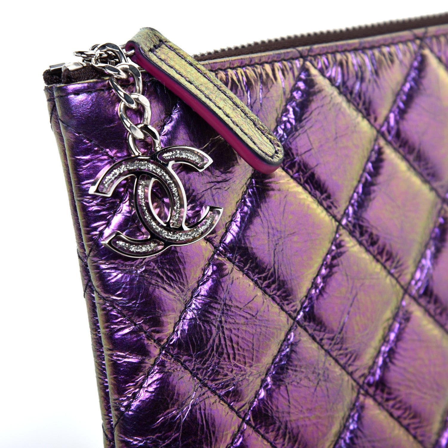 Chanel Iridescent Crumpled Calfskin CC Ripples Medium Cosmetic Case Purple 8 of 9