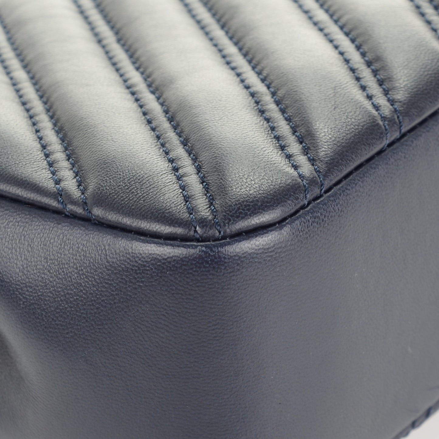 Lambskin Chevron Double Stitch Medium Single Flap Navy