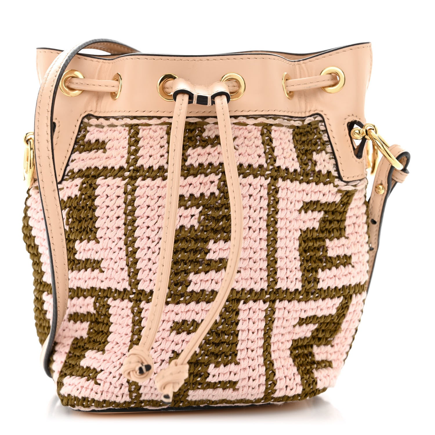 Fendi Raffia Vitello King F is Fendi FF Crochet Mini Mon Tresor Bucket Bag Natural Light Rose 1 of 13