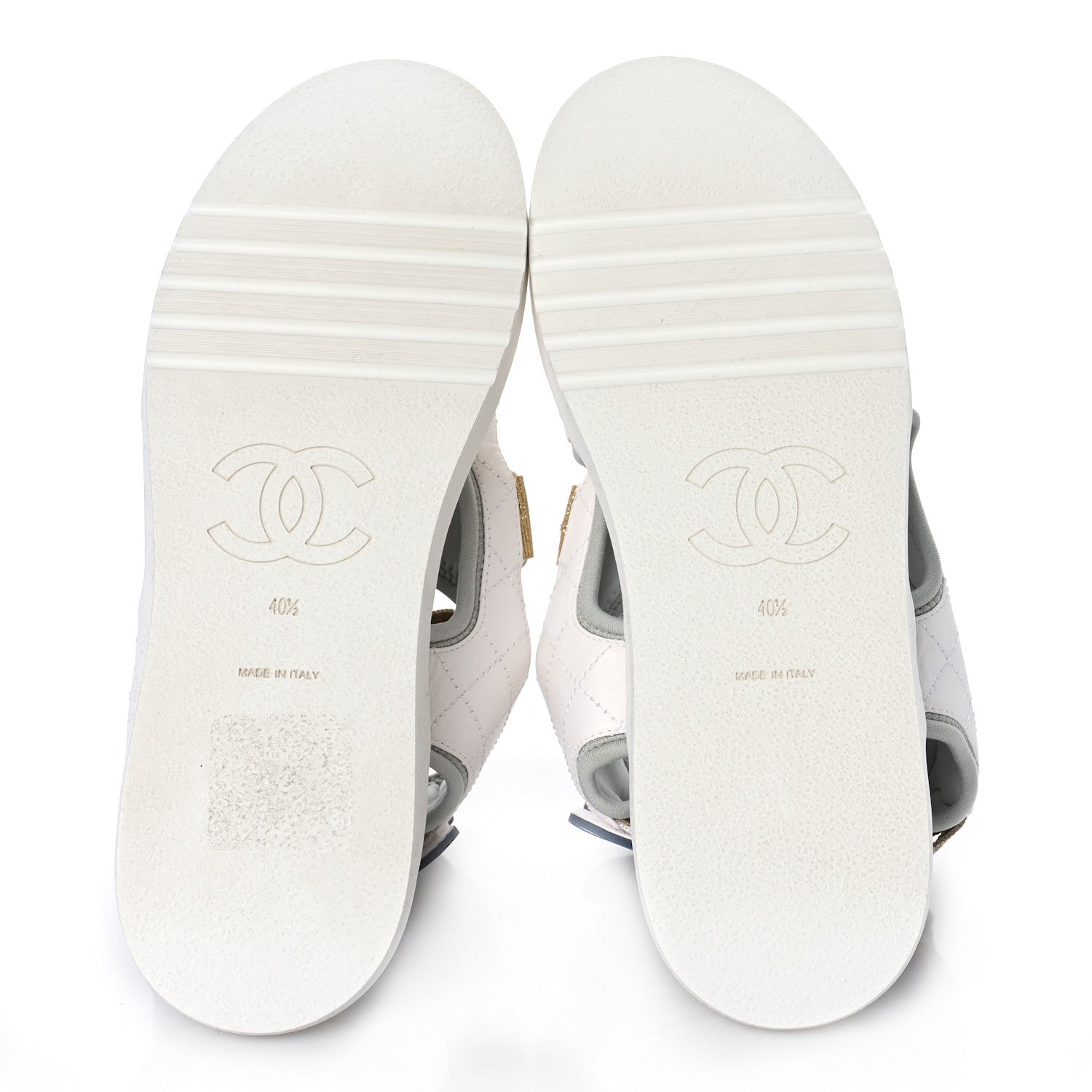 Chanel Goatskin Fabric Gladiator Sandals 40.5 White Light Grey Navy Blue 6 of 9