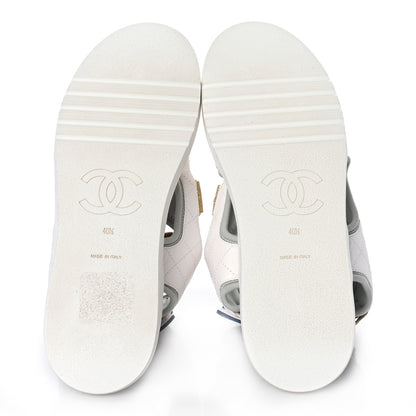 Chanel Goatskin Fabric Gladiator Sandals 40.5 White Light Grey Navy Blue 6 of 9