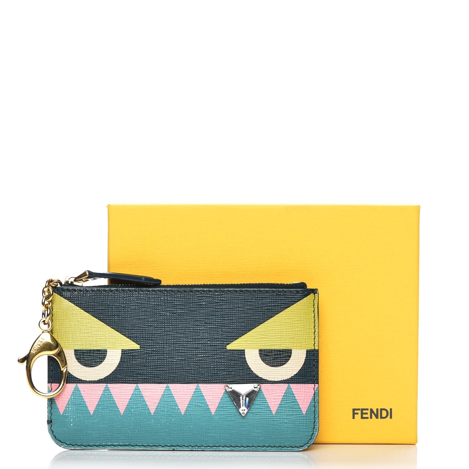 Fendi Vitello Crystal Tooth Monster Coin Pouch Key Case Oceano Multicolor 8 of 8