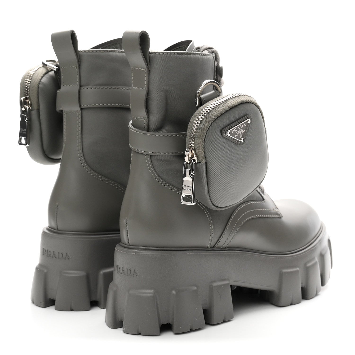 Prada Spazzolato Rois Re-Nylon Metal Triangle Logo Monolith Pouch Pocket 55mm Boots 36.5 Marmo 5 of 10