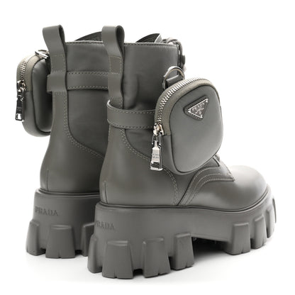 Prada Spazzolato Rois Re-Nylon Metal Triangle Logo Monolith Pouch Pocket 55mm Boots 36.5 Marmo 5 of 10