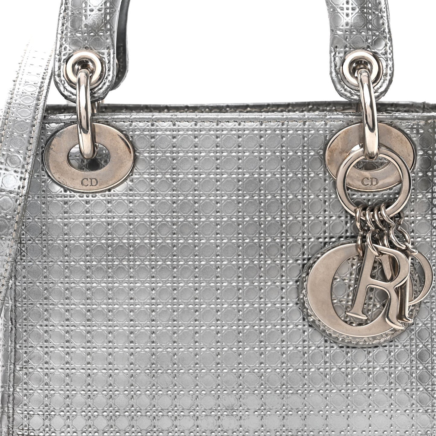 Metallic Patent Micro-Cannage Mini Lady Dior Silver