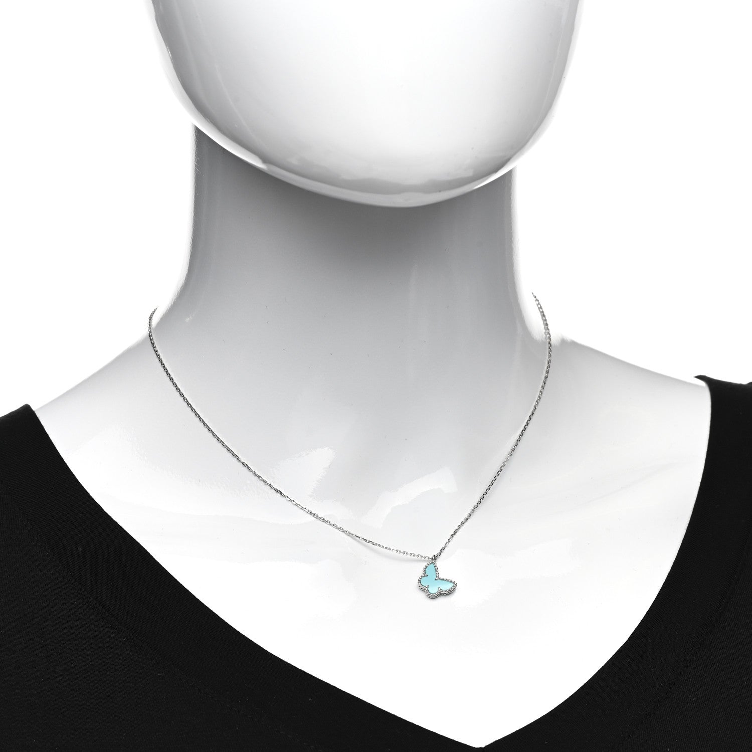 Van Cleef & Arpels 18K White Gold Turquoise Sweet Alhambra Butterfly Pendant Necklace 2 of 5
