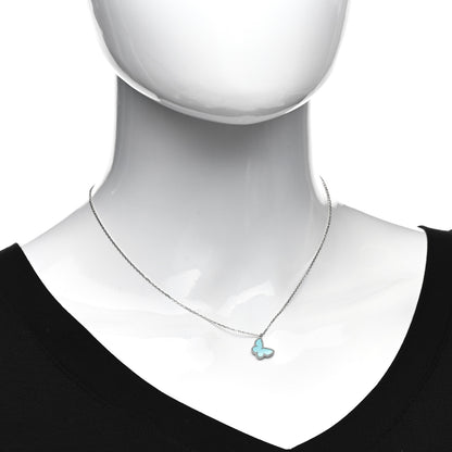 Van Cleef & Arpels 18K White Gold Turquoise Sweet Alhambra Butterfly Pendant Necklace 2 of 5