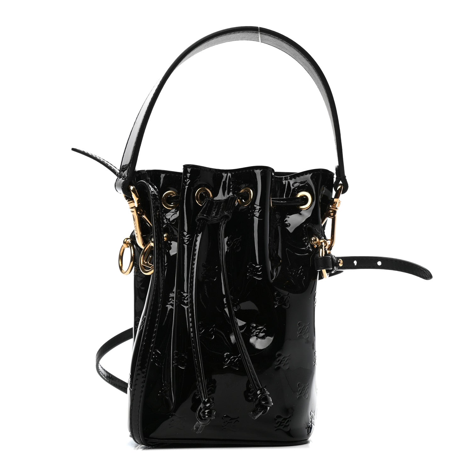 Fendi Vitello Vernice Mou F is Fendi Karligraphy Embossed Mini Mon Tresor Bucket Bag Black 1 of 4