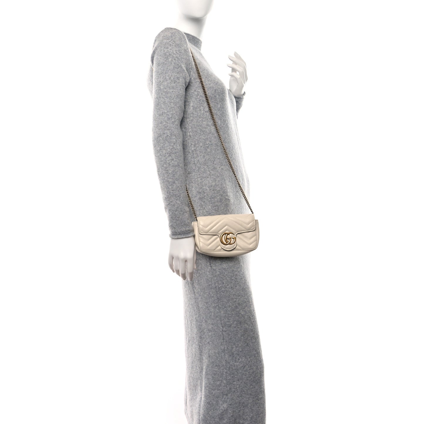 Calfskin Matelasse Super Mini GG Marmont Shoulder Bag White