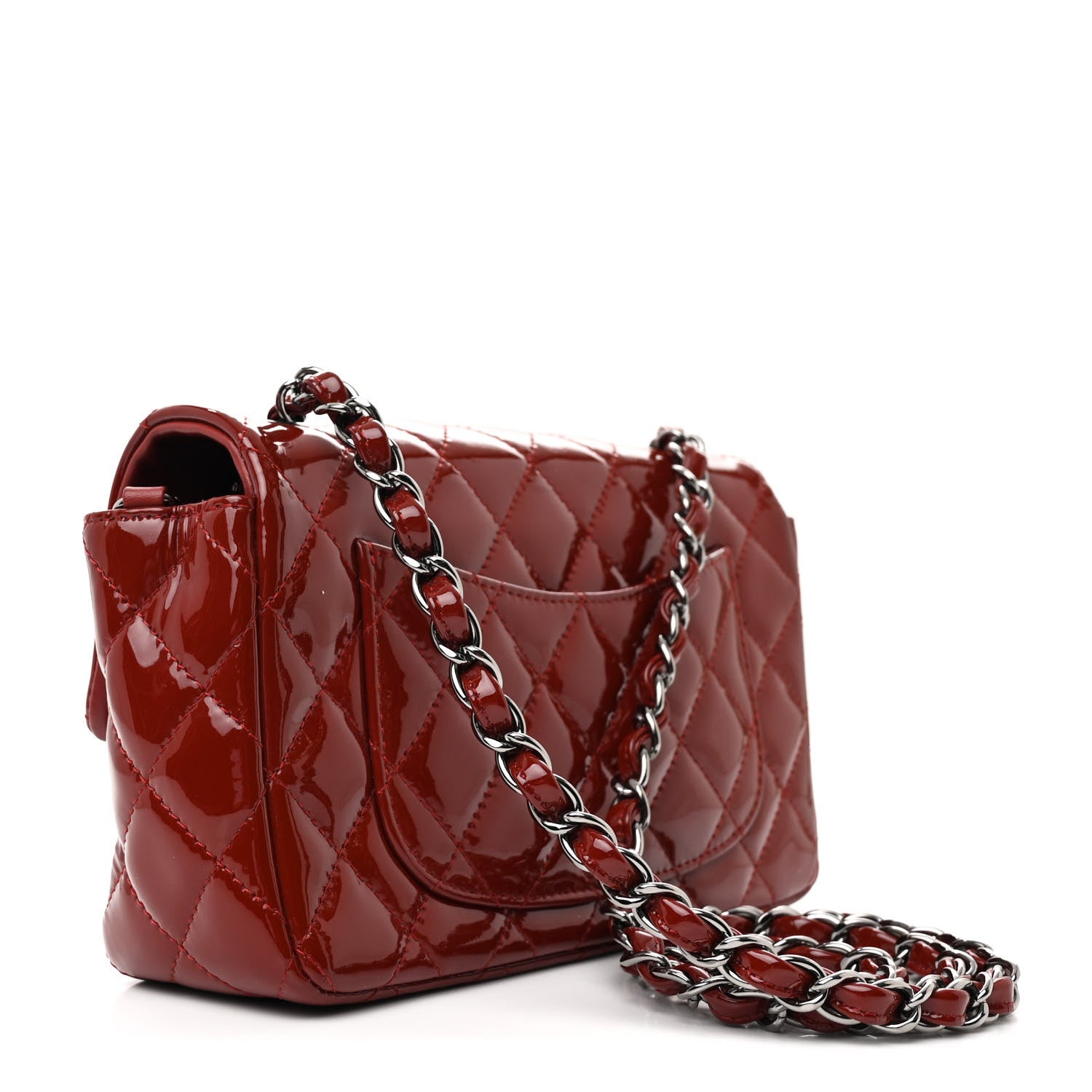 Chanel Patent Calfskin Quilted Mini Rectangular Flap Dark Red 3 of 14