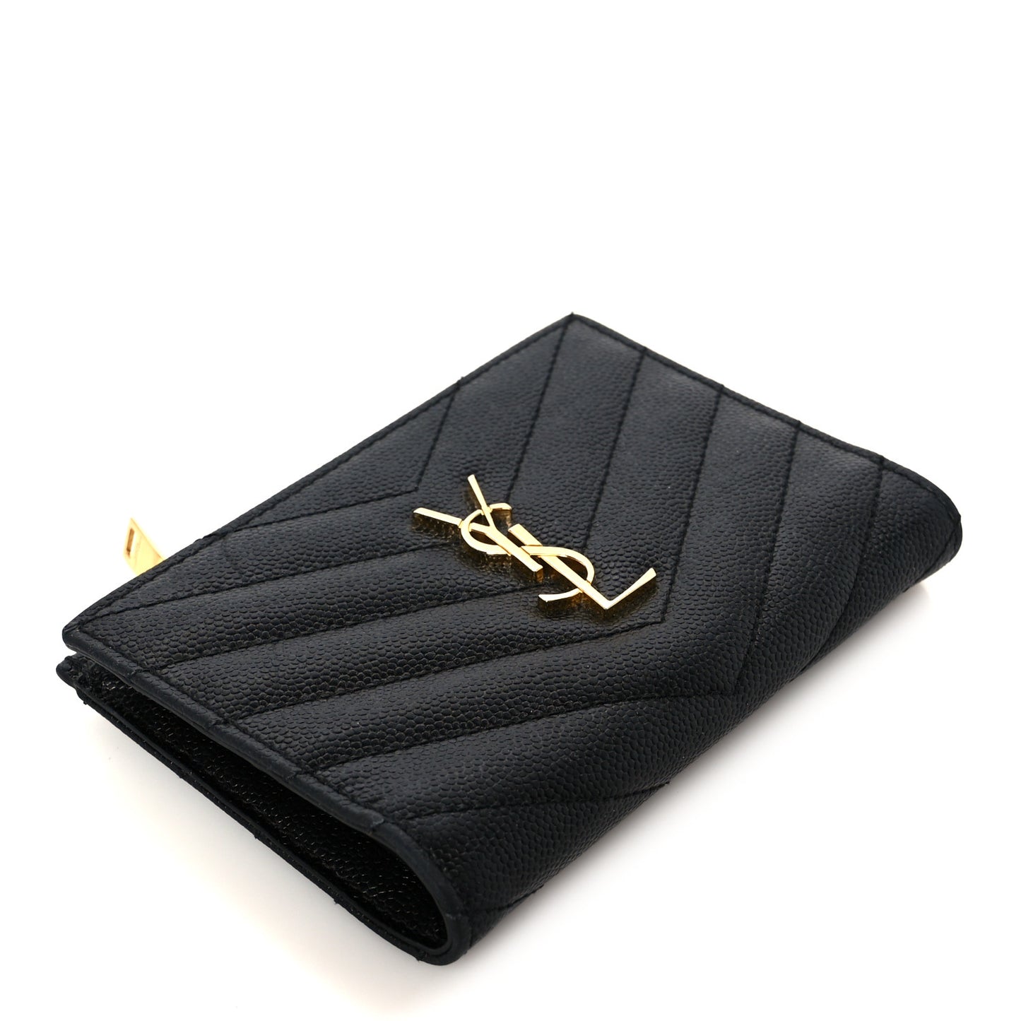 Grain De Poudre Matelasse Chevron Monogram Zipped Two-Part Wallet Black